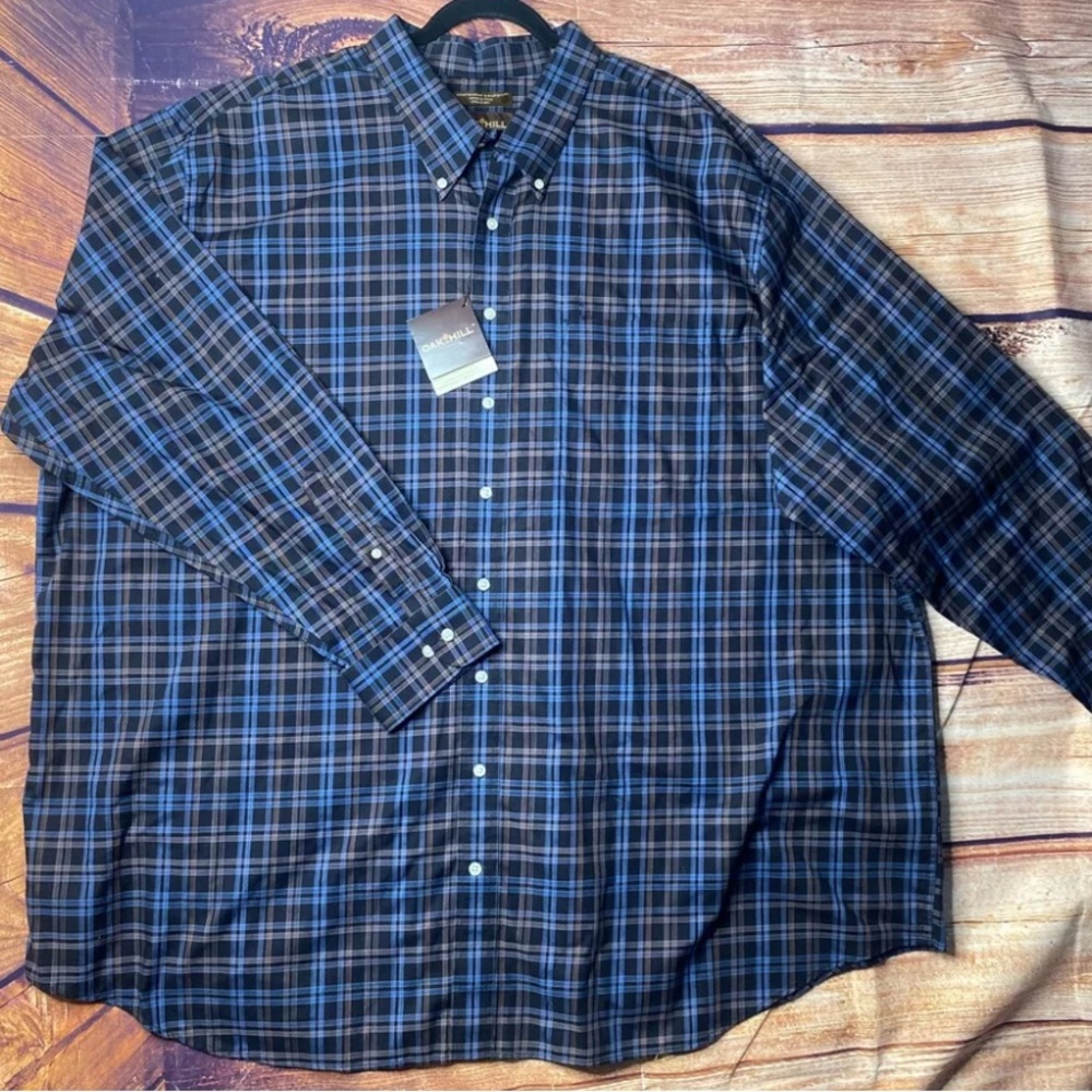 Oak Hill Mens 4XLT Button Down Plaid Long Sleeve Shirt Comfort Brown And Blue